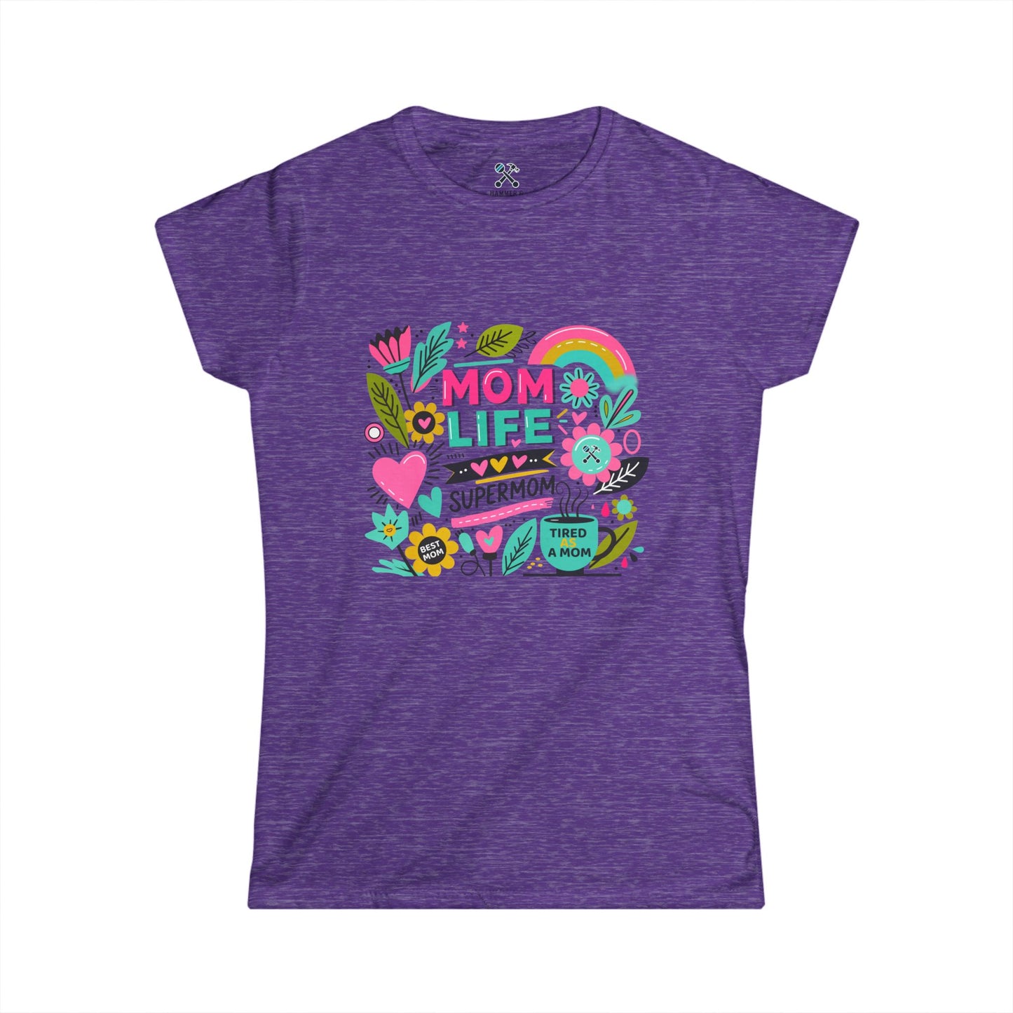 Mom Life Fitted Tee Heather Purple T-Shirt