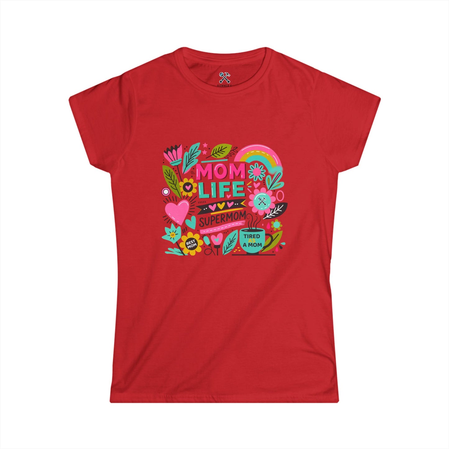 Mom Life Fitted Tee Red T-Shirt