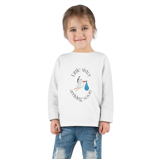 Little Sister Arriving Soon Toddler Long Sleeve Tee White Kids clothes