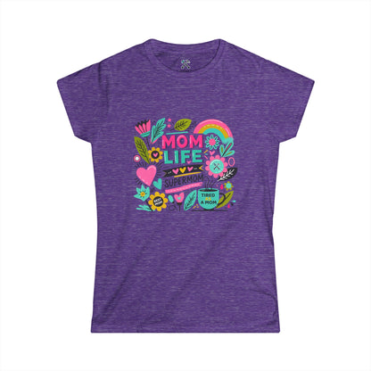 Mom Life Fitted Tee Heather Purple T-Shirt