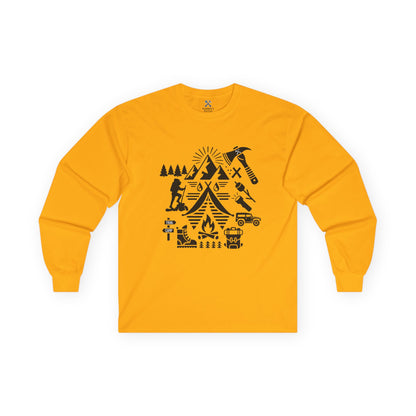 High Contrast Camping Scene Long Sleeve Tee