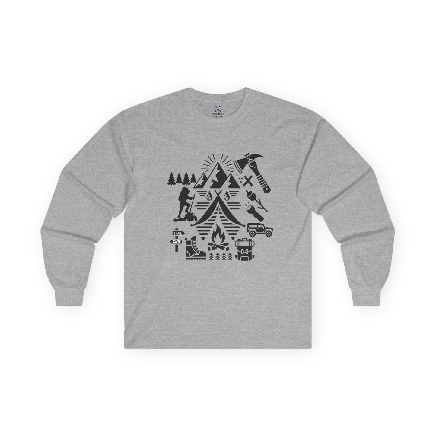 High Contrast Camping Scene Long Sleeve Tee