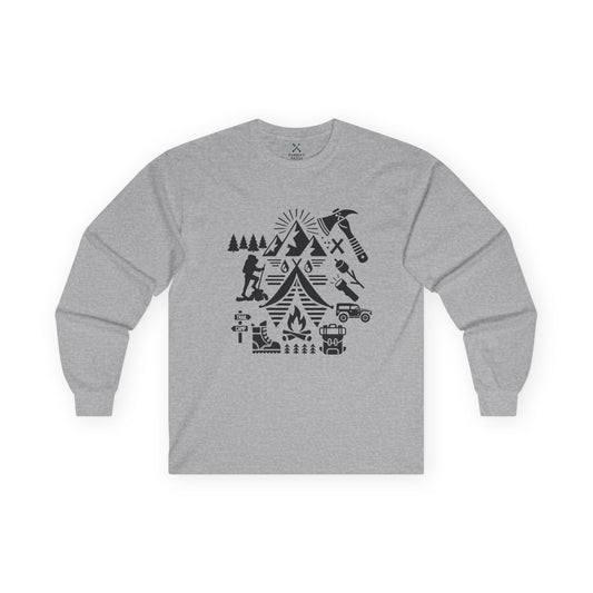 High Contrast Camping Scene Long Sleeve Tee