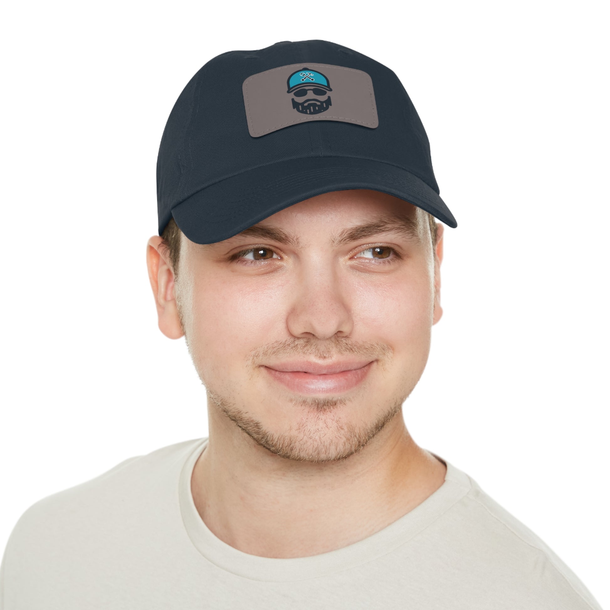 The Dada Leather Patch Dad Hat Grey Light Brown Hats