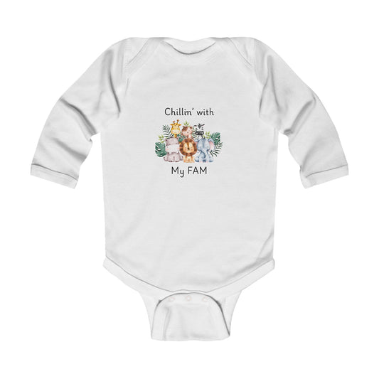 Chillin with My Fam Baby Long Sleeve One-piece