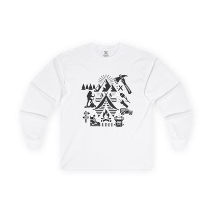 High Contrast Camping Scene Long Sleeve Tee