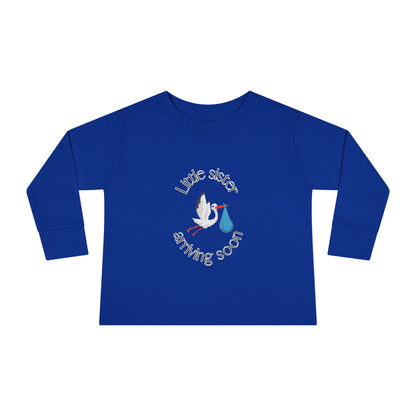 Little Sister Arriving Soon Toddler Long Sleeve Tee