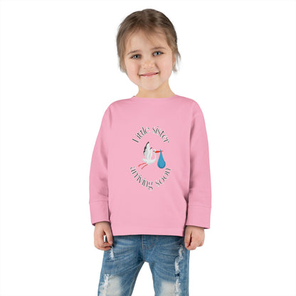 Little Sister Arriving Soon Toddler Long Sleeve Tee