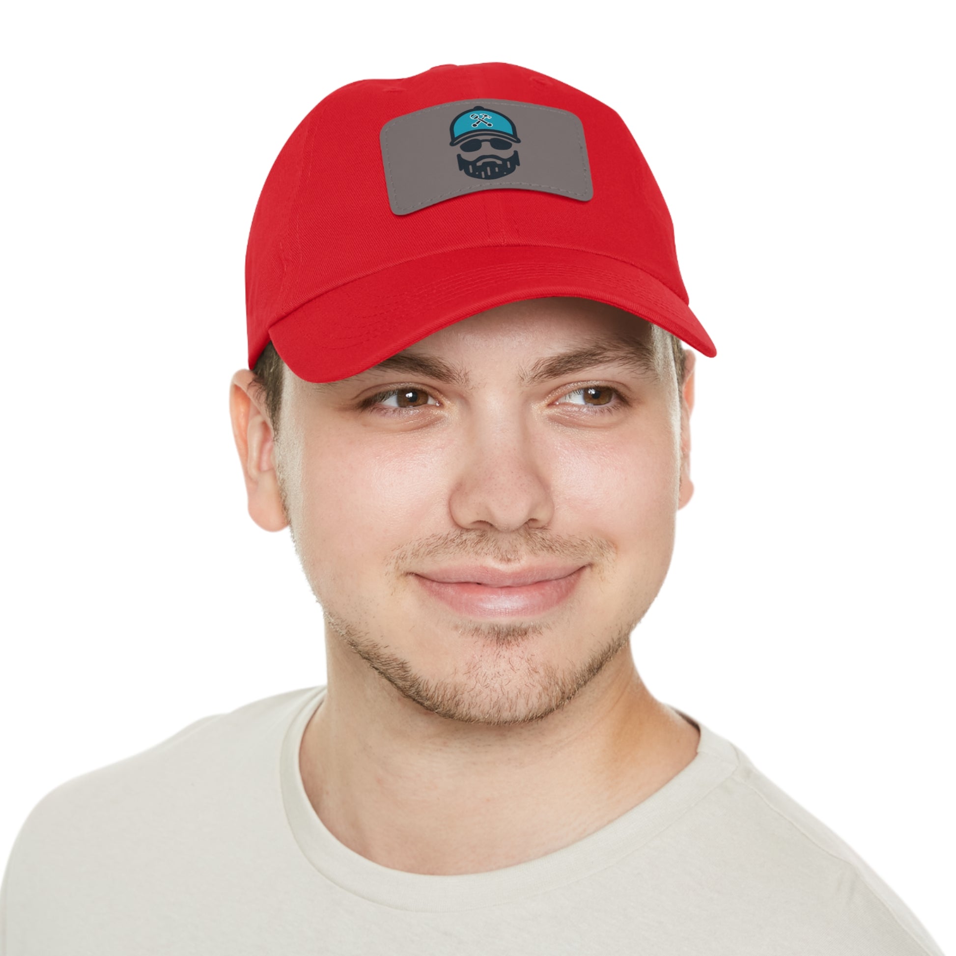 The Dada Leather Patch Dad Hat Red Grey Patch Hats