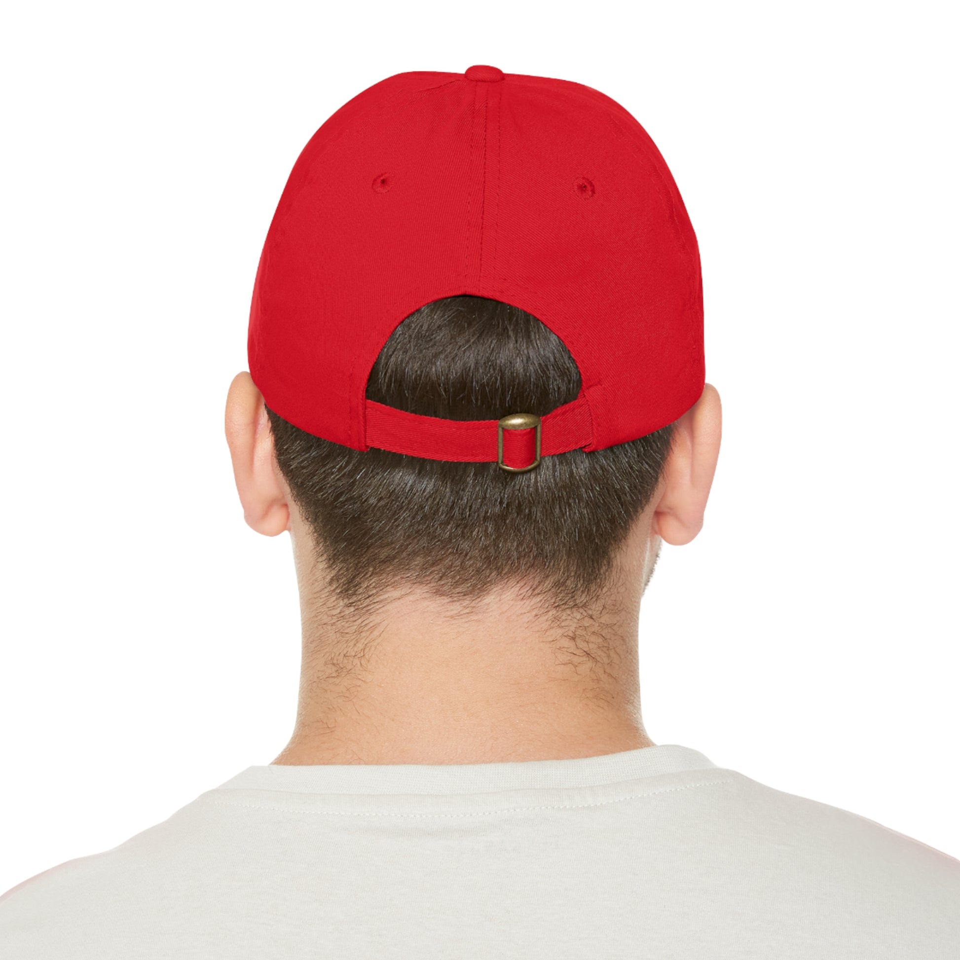 The Dada Leather Patch Dad Hat Red Grey Patch Hats