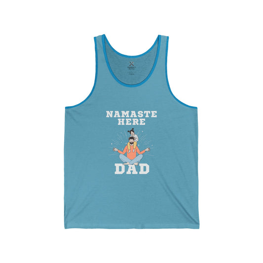 Namaste Here Dad Jersey Tank Aqua TriBlend: Tank Top