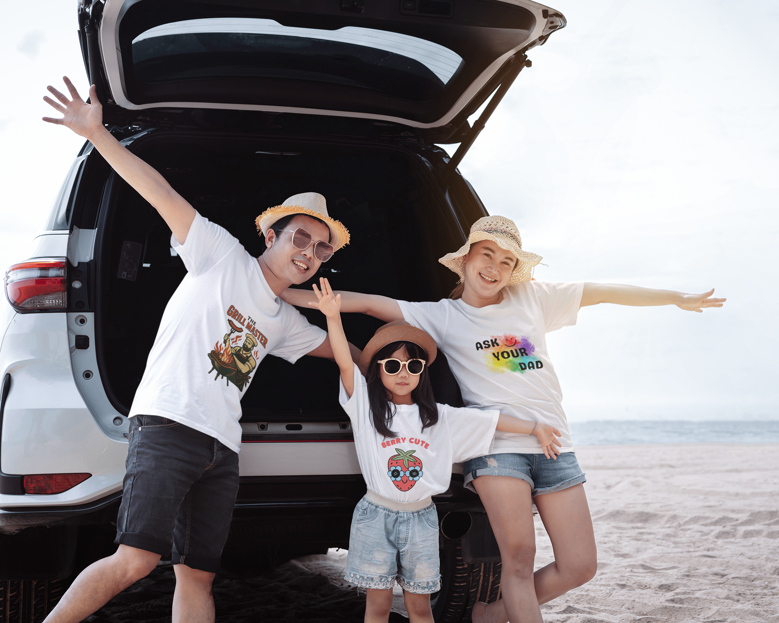 Family at the beach wearing apparel from hammer & rattle